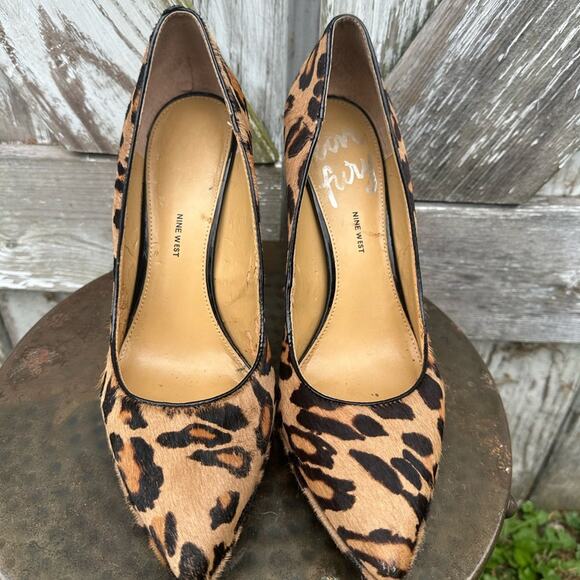 NINE WEST brown and tan leather leopard print pumps heels #animalprint - Picture 4 of 12